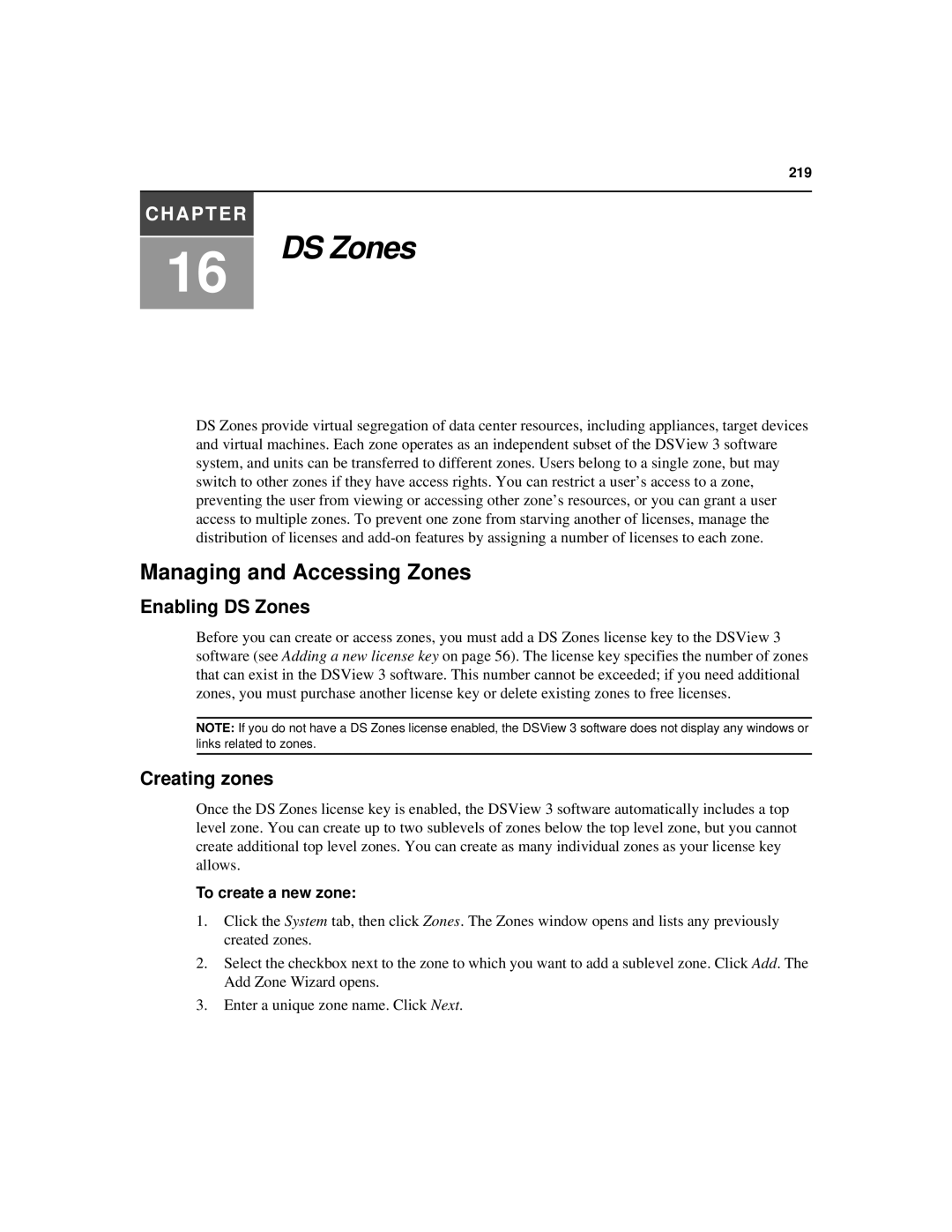 Avocent SPC420 manual Managing and Accessing Zones, Enabling DS Zones, Creating zones, To create a new zone 