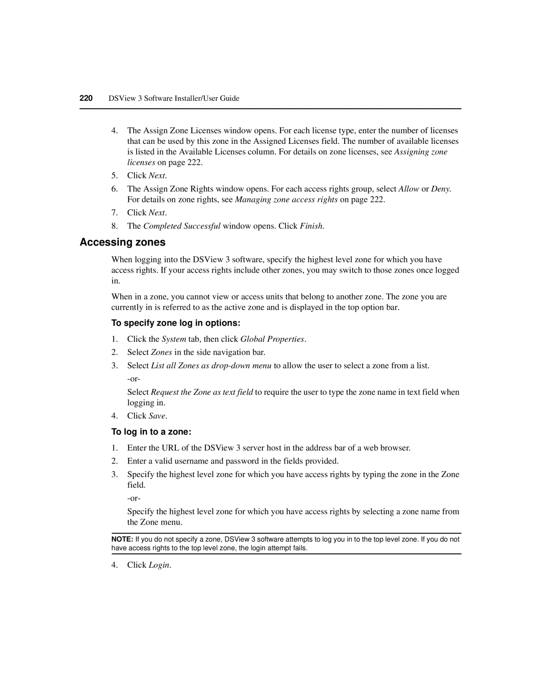 Avocent SPC420 manual Accessing zones, To specify zone log in options, To log in to a zone 