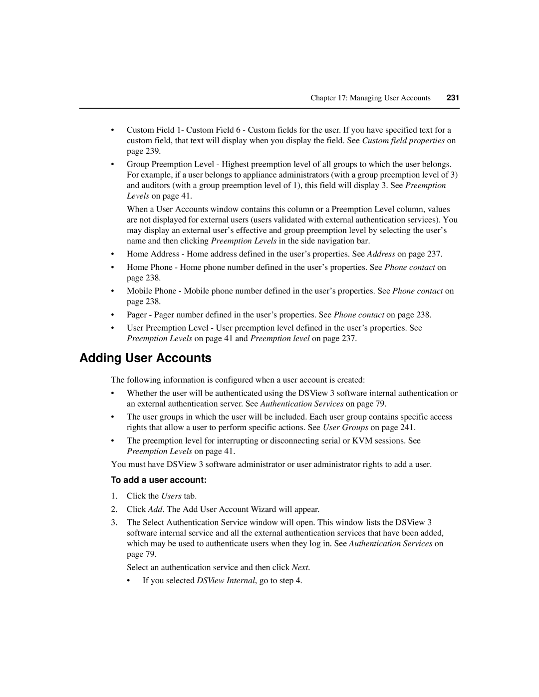 Avocent SPC420 manual Adding User Accounts, To add a user account 