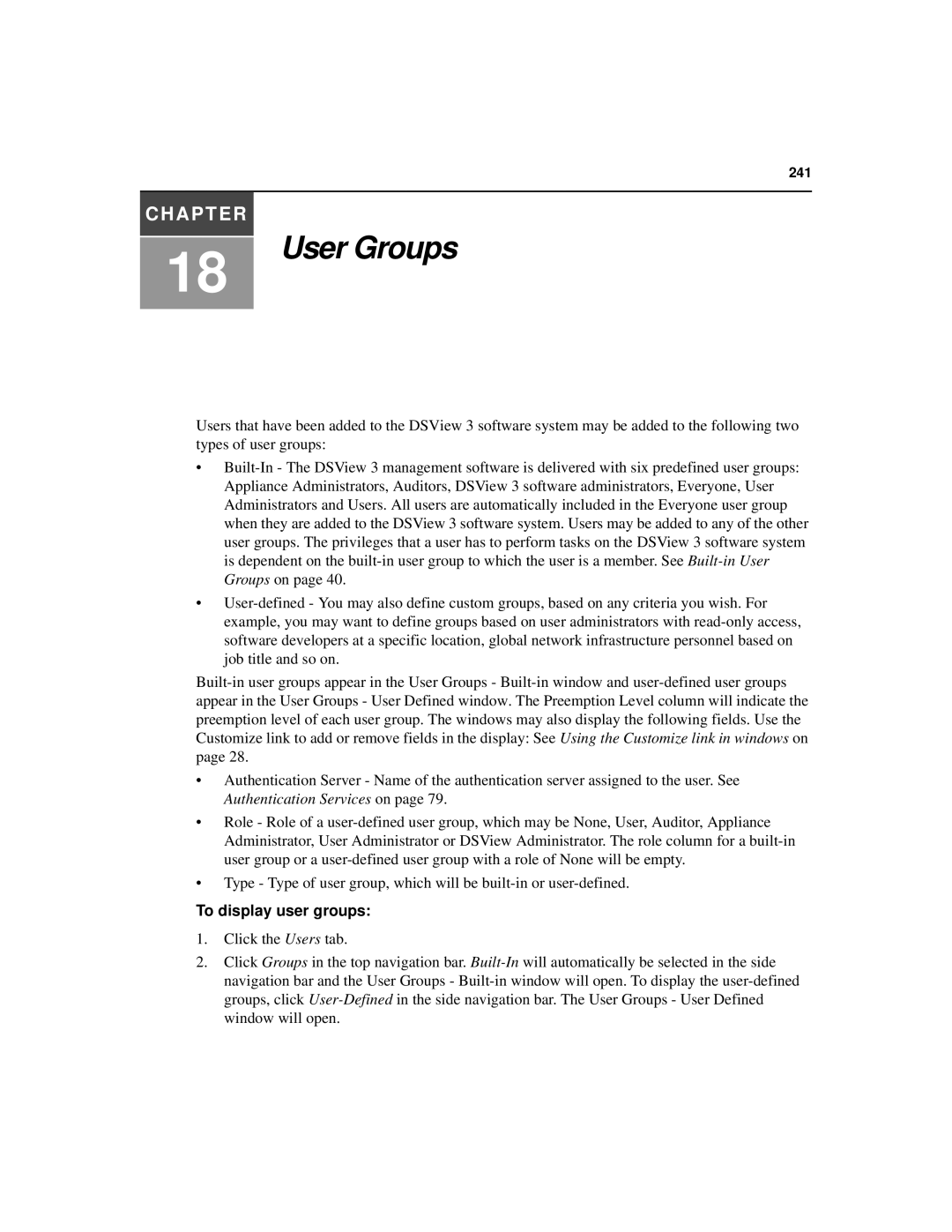 Avocent SPC420 manual User Groups, To display user groups 