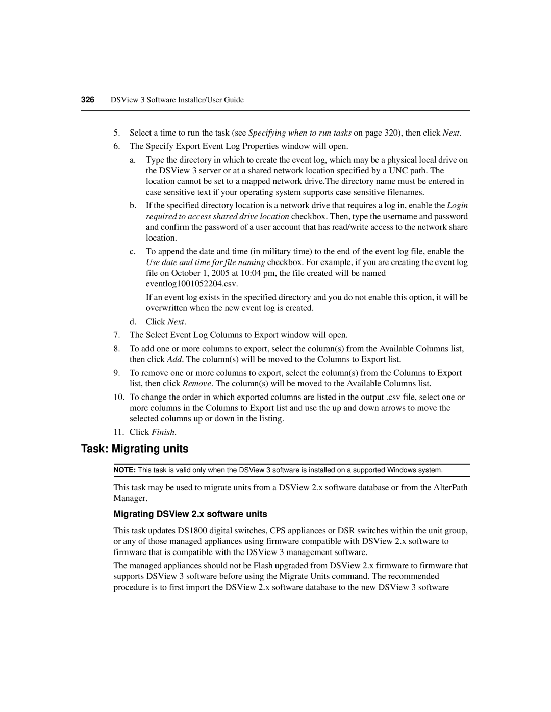 Avocent SPC420 manual Task Migrating units, Migrating DSView 2.x software units 