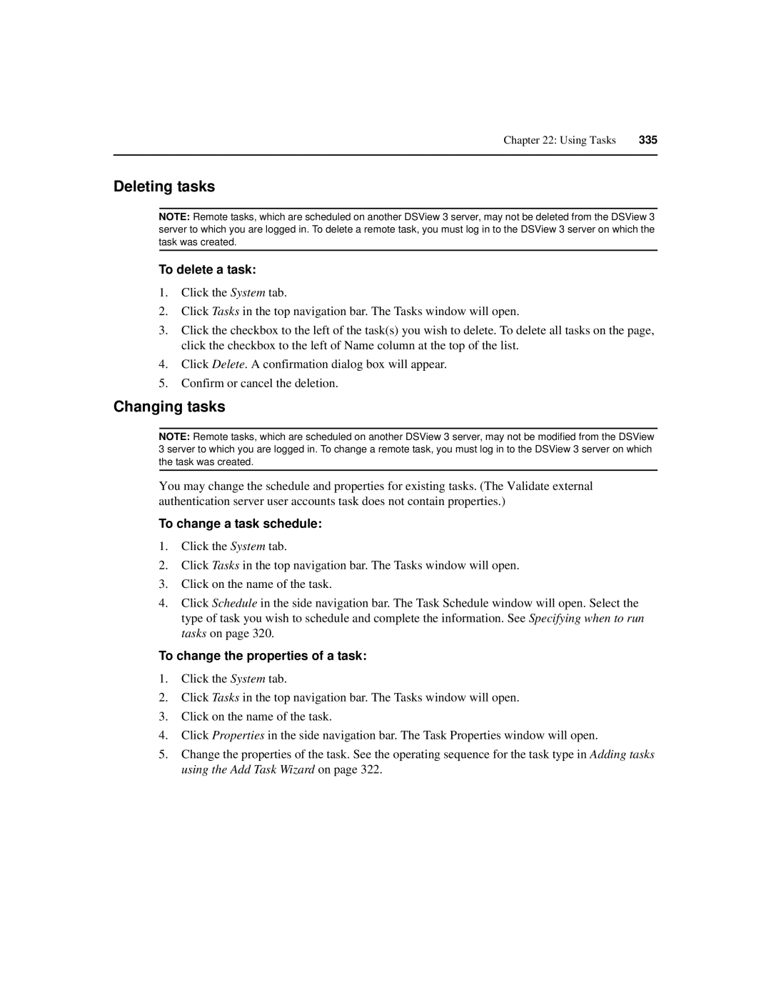 Avocent SPC420 manual Deleting tasks, Changing tasks, To delete a task, To change a task schedule 