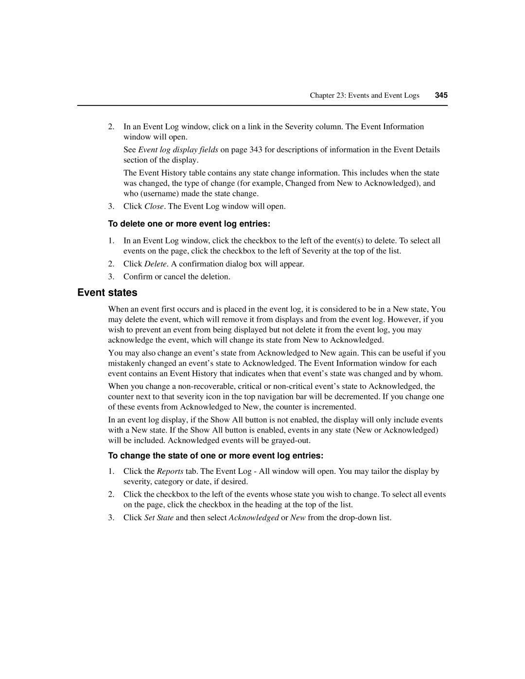 Avocent SPC420 Event states, To delete one or more event log entries, To change the state of one or more event log entries 