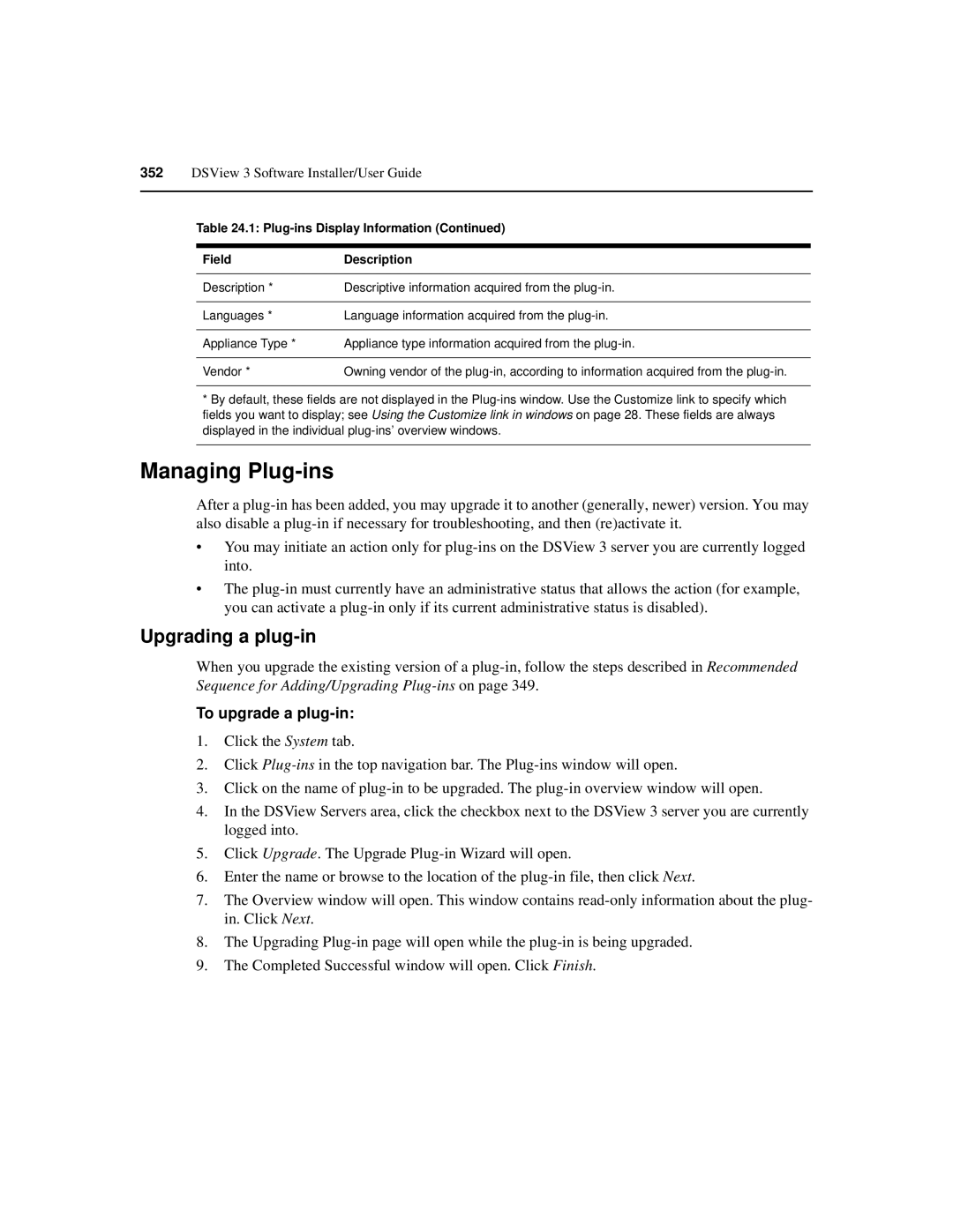 Avocent SPC420 manual Managing Plug-ins, Upgrading a plug-in, To upgrade a plug-in 