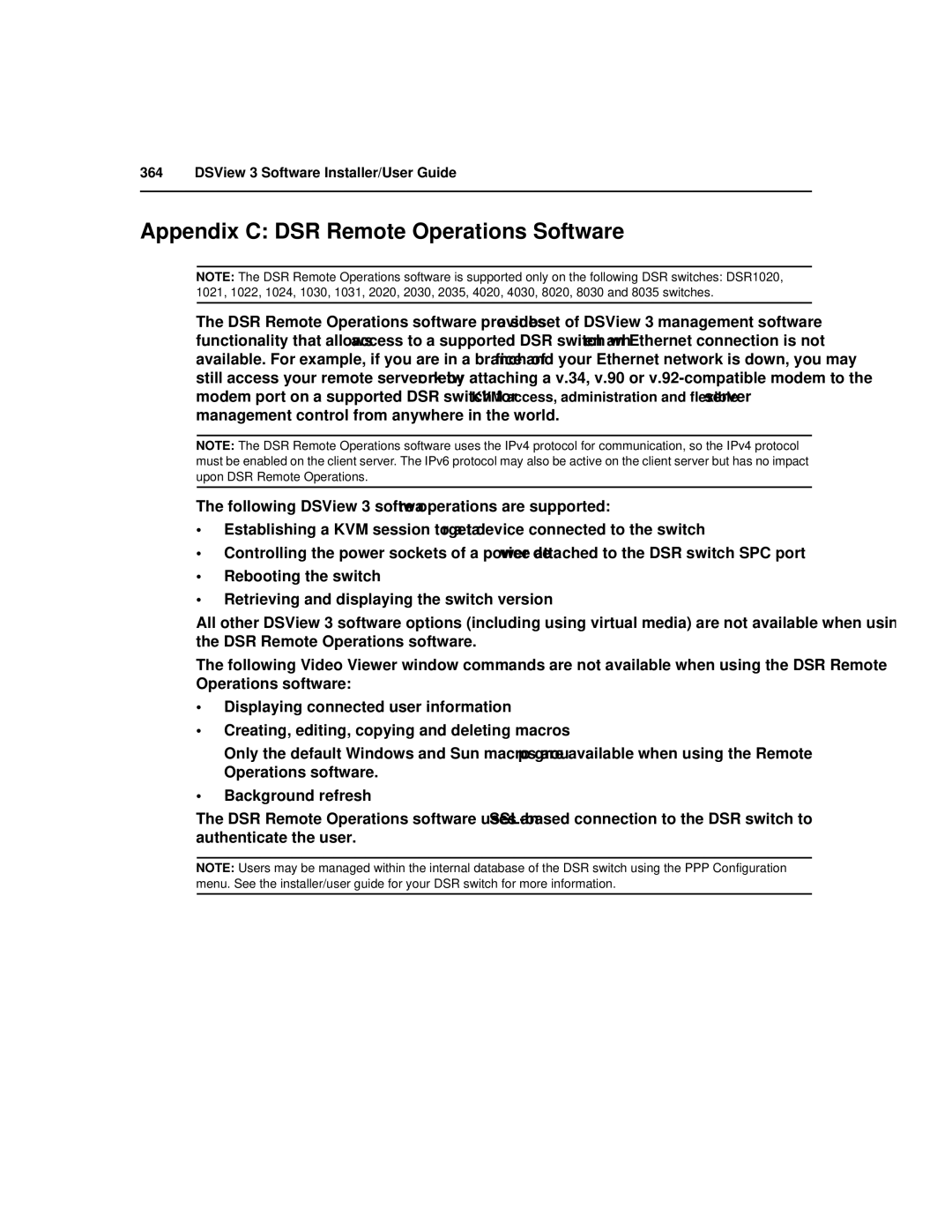 Avocent SPC420 manual Appendix C DSR Remote Operations Software 