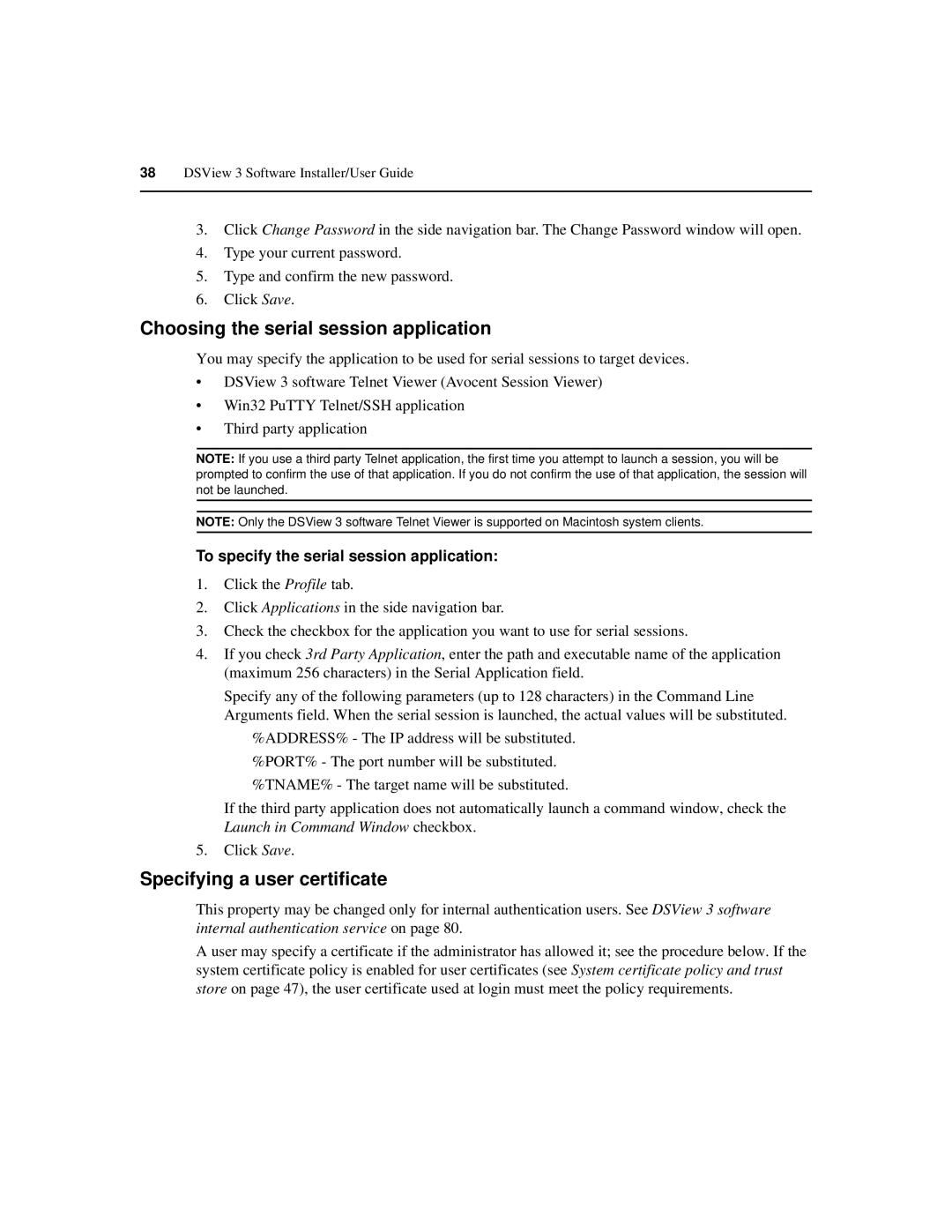 Avocent SPC420 manual Choosing the serial session application, Specifying a user certificate 