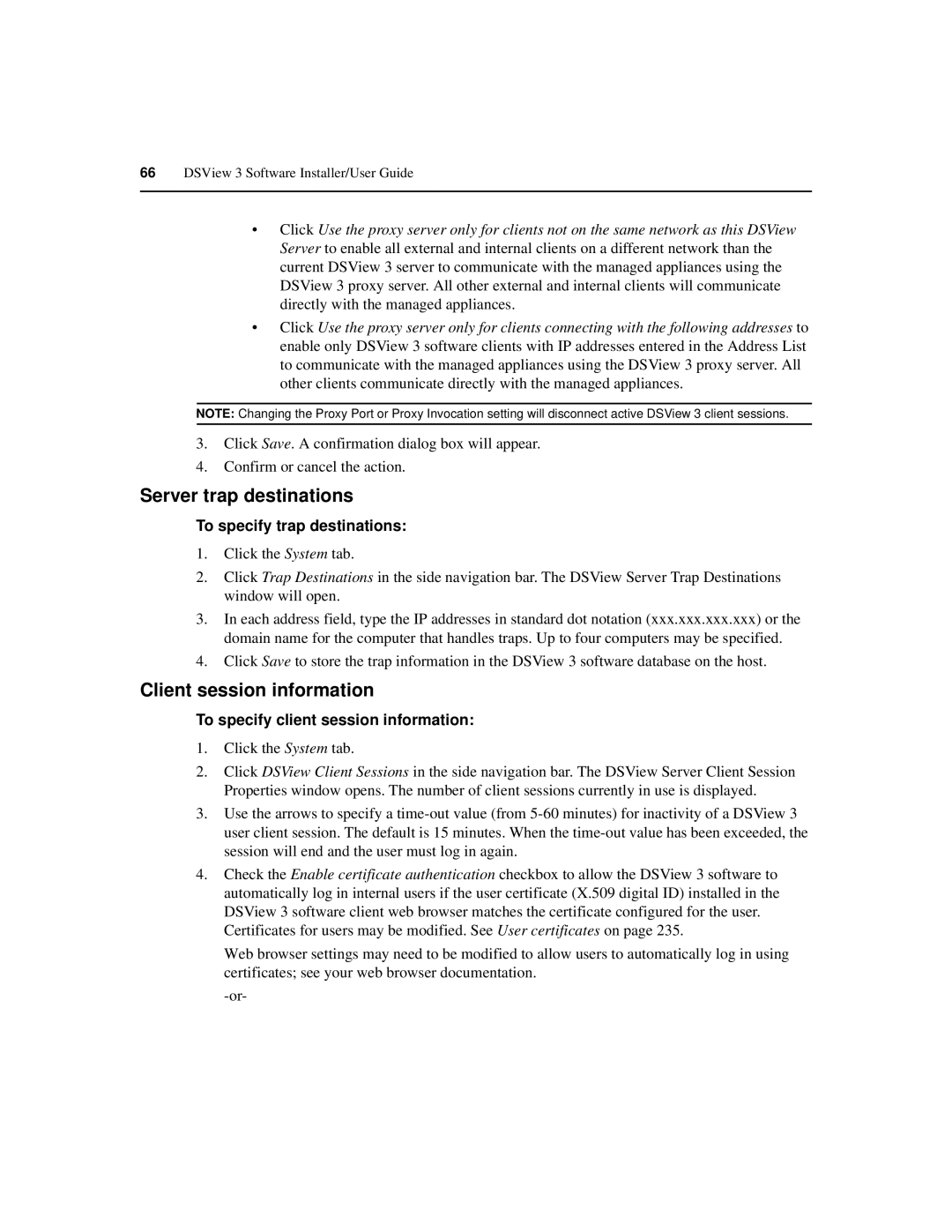 Avocent SPC420 manual Server trap destinations, Client session information, To specify trap destinations 