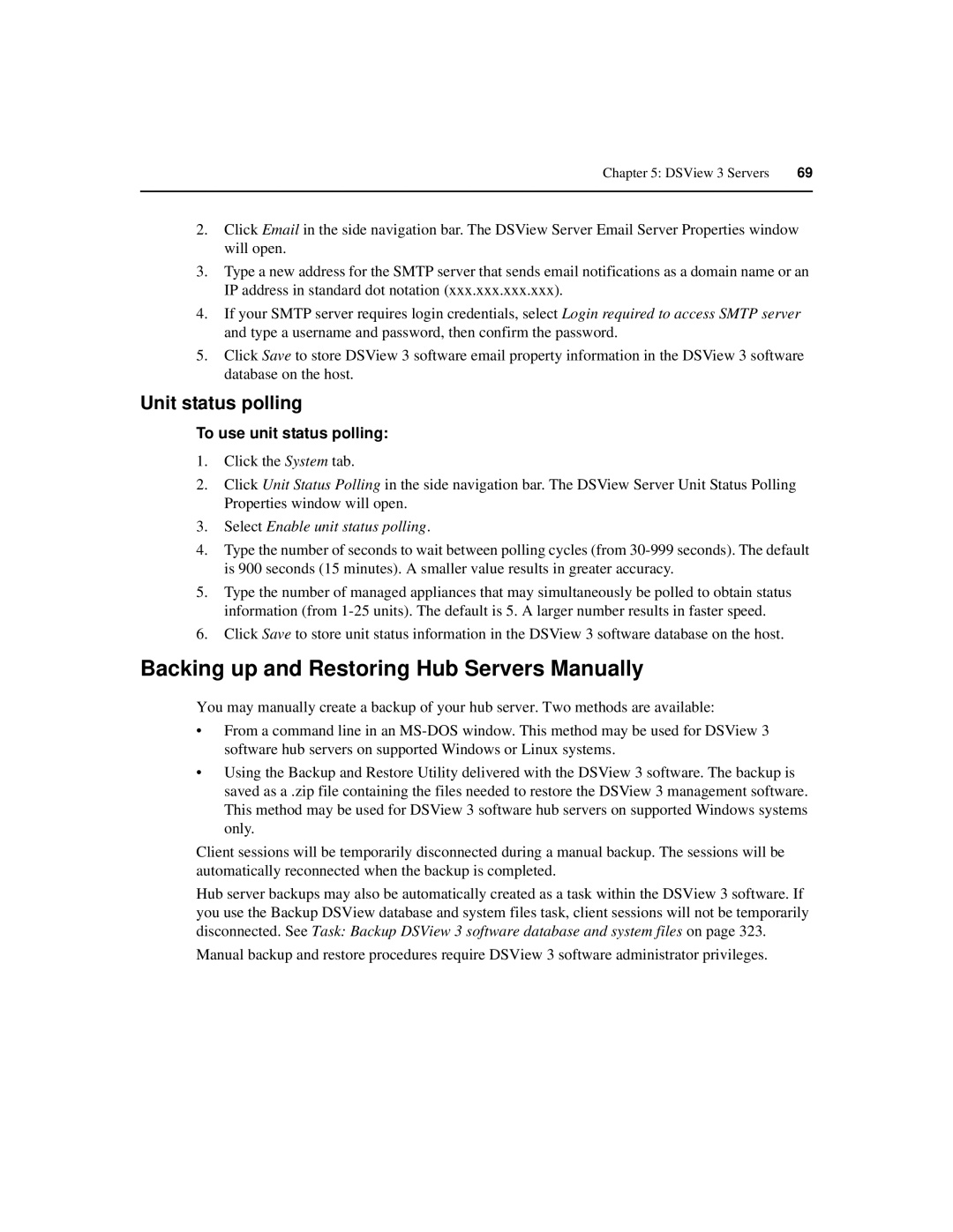 Avocent SPC420 manual Backing up and Restoring Hub Servers Manually, Unit status polling, To use unit status polling 