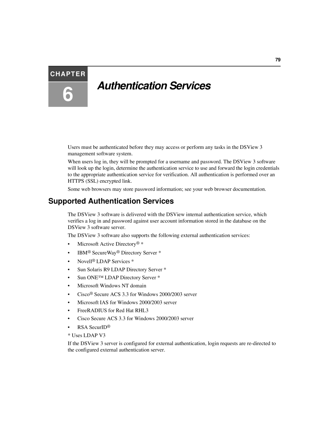 Avocent SPC420 manual Supported Authentication Services 