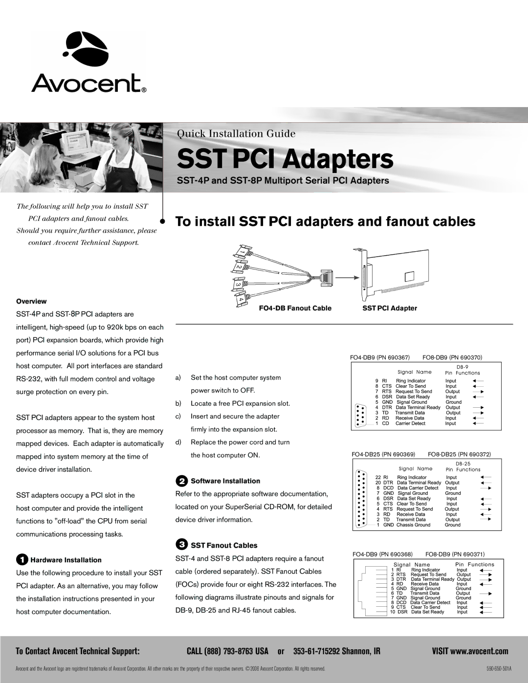 Avocent SST-8P installation instructions Overview, FO4-DB Fanout Cable SST PCI Adapter, Software Installation 