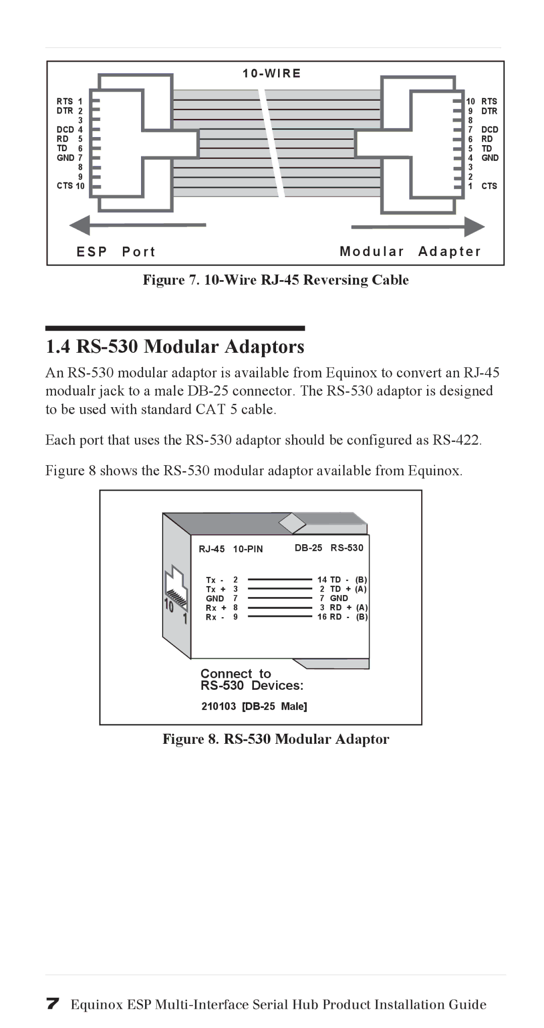 Avocent SuperSerial manual RS-530 Modular Adaptors, Wire RJ-45 Reversing Cable 