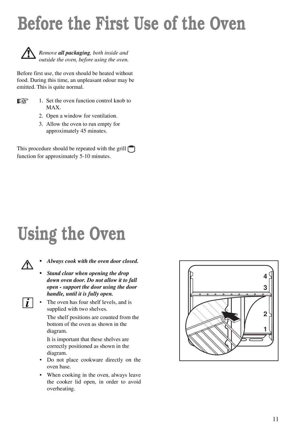 Avon Appliances CSIE 503 manual Before the First Use of the Oven, Using the Oven 