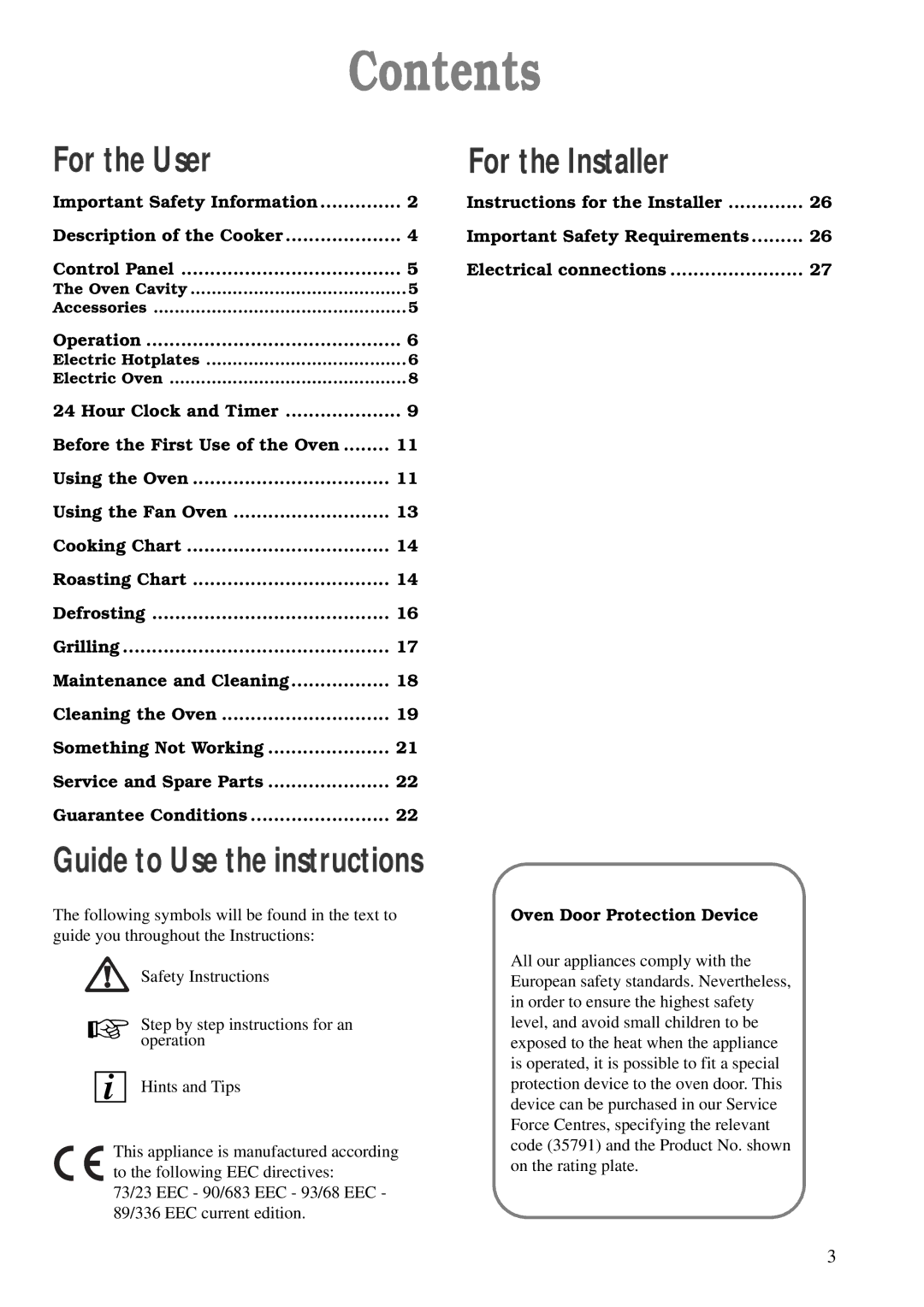 Avon Appliances CSIE 503 manual Contents 