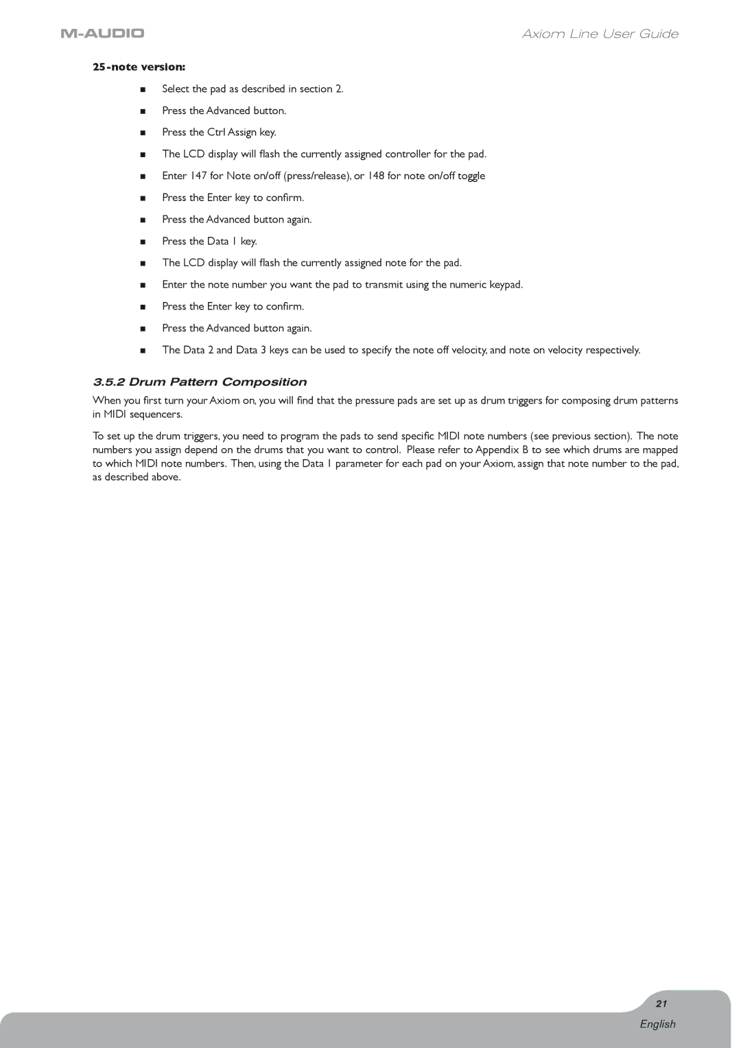 Axiom Audio Axiom 61, Electronic Keyboard manual Drum Pattern Composition 