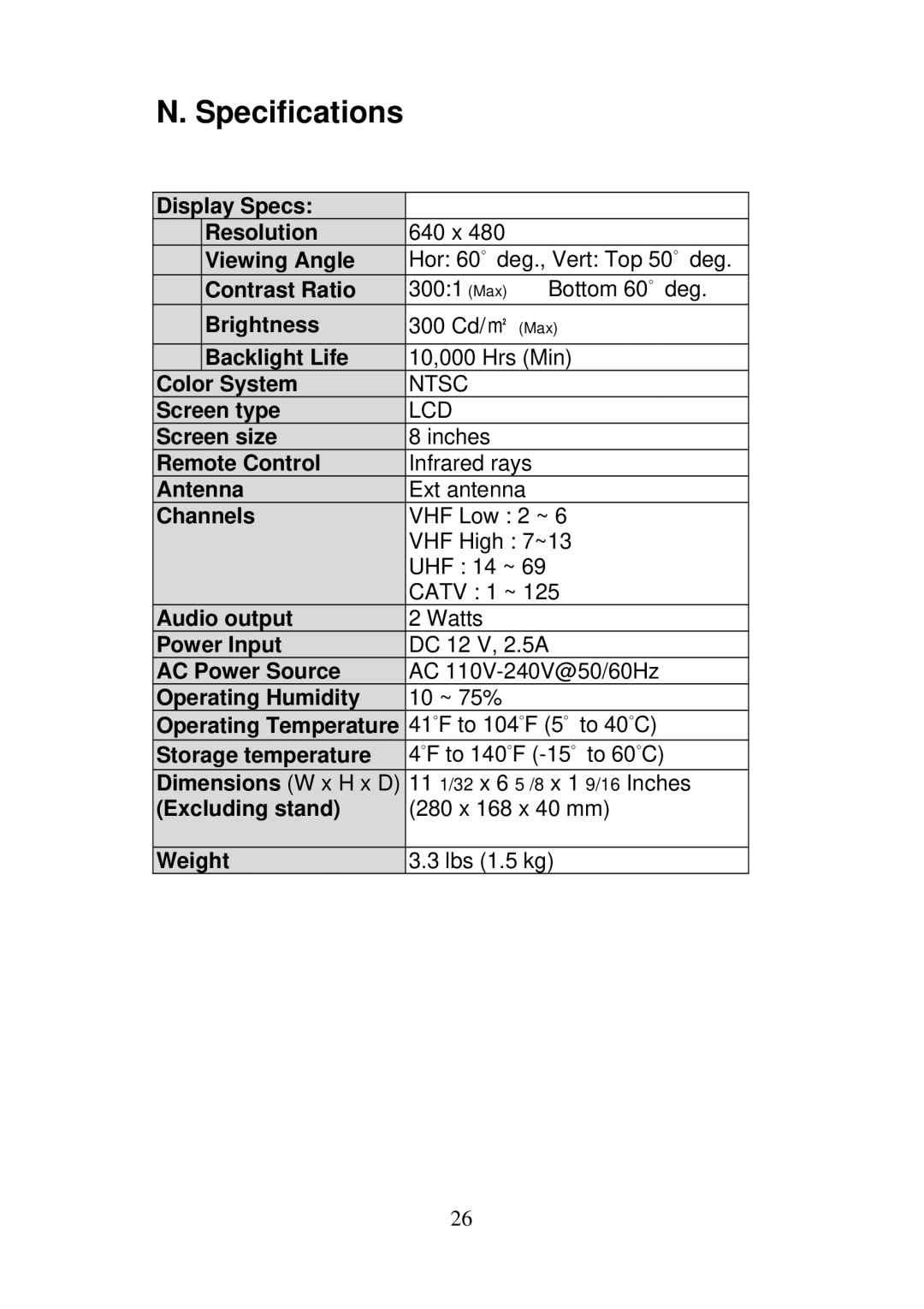 Axion 16-3350 manual Specifications 