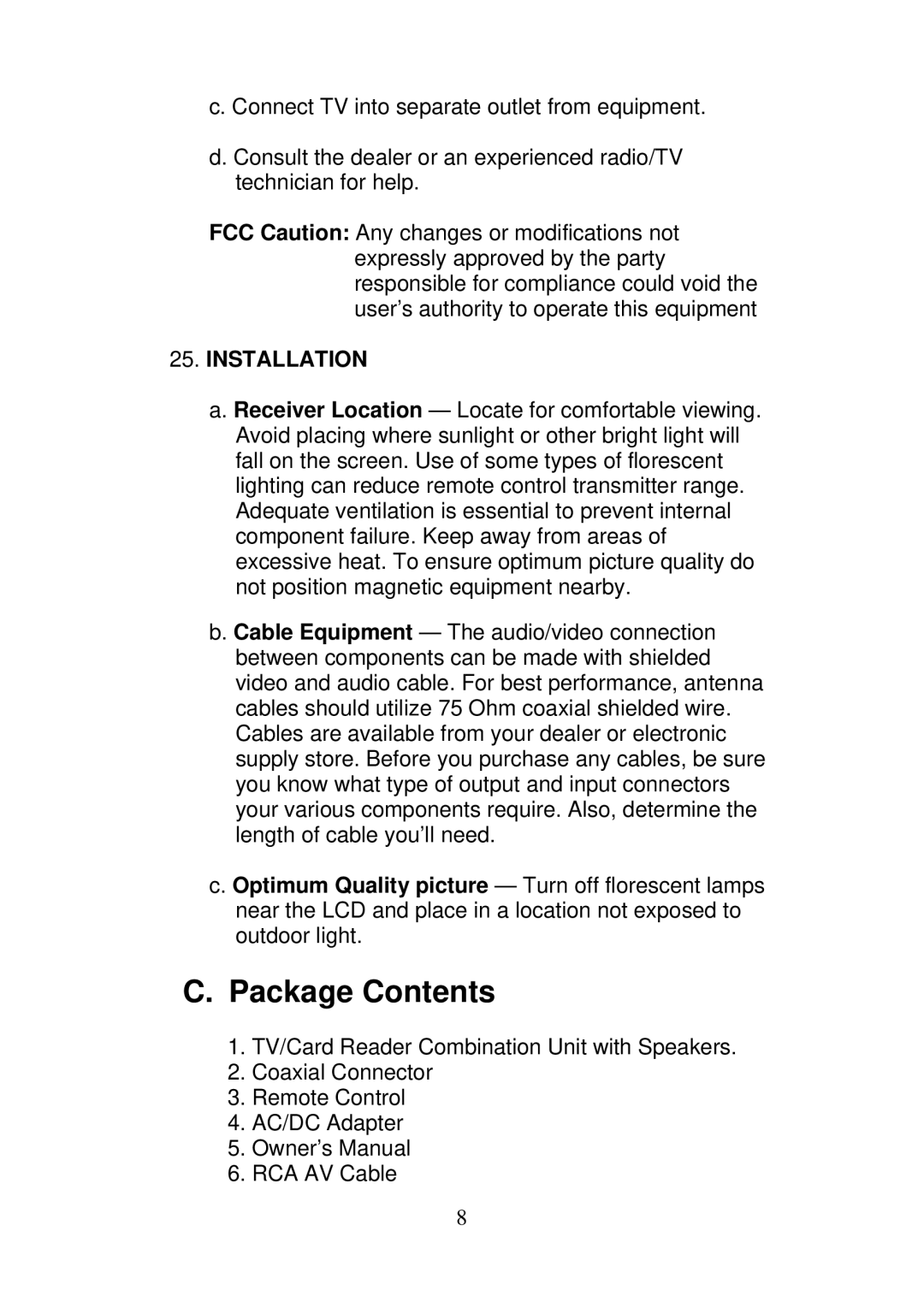 Axion 16-3350 manual Package Contents 