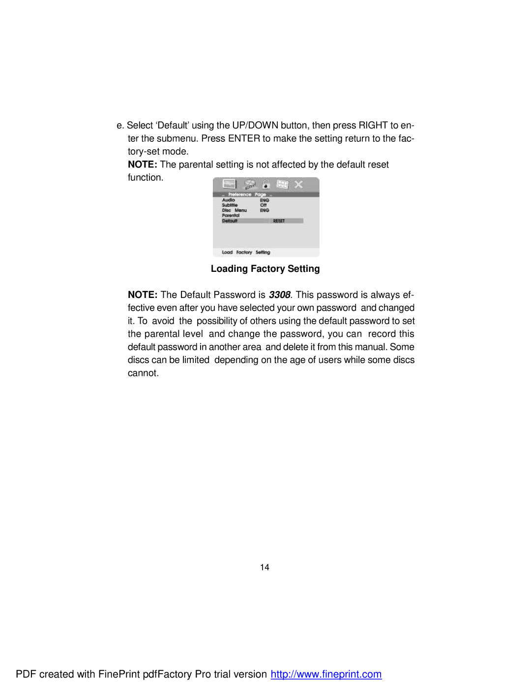 Axion 16-3903 owner manual Loading Factory Setting 