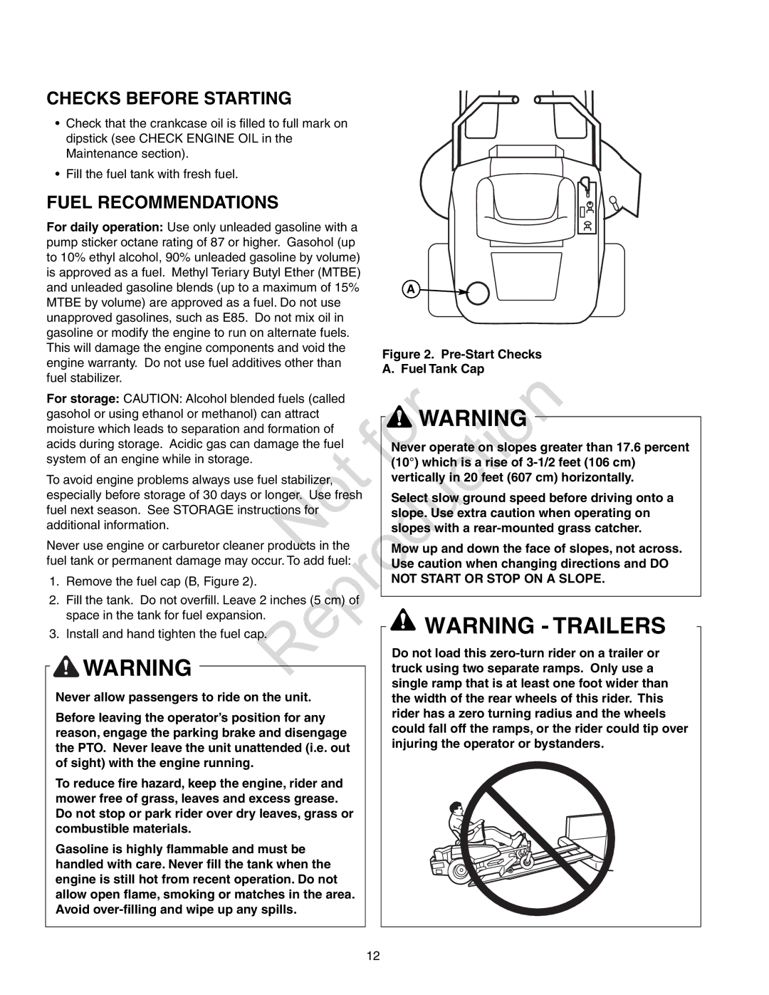 Axion ZT18533, CZT2142 manual Checks Before Starting, Fuel Recommendations 