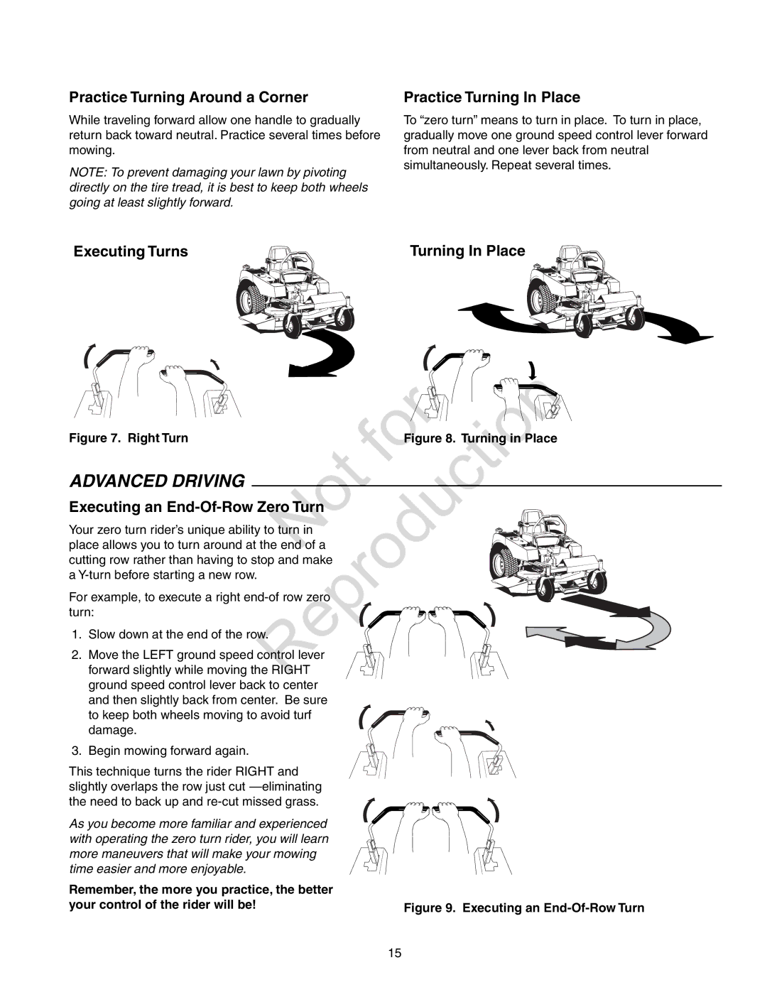 Axion ZT18533, CZT2142 manual Practice Turning Around a Corner, Practice Turning In Place, Executing Turns 