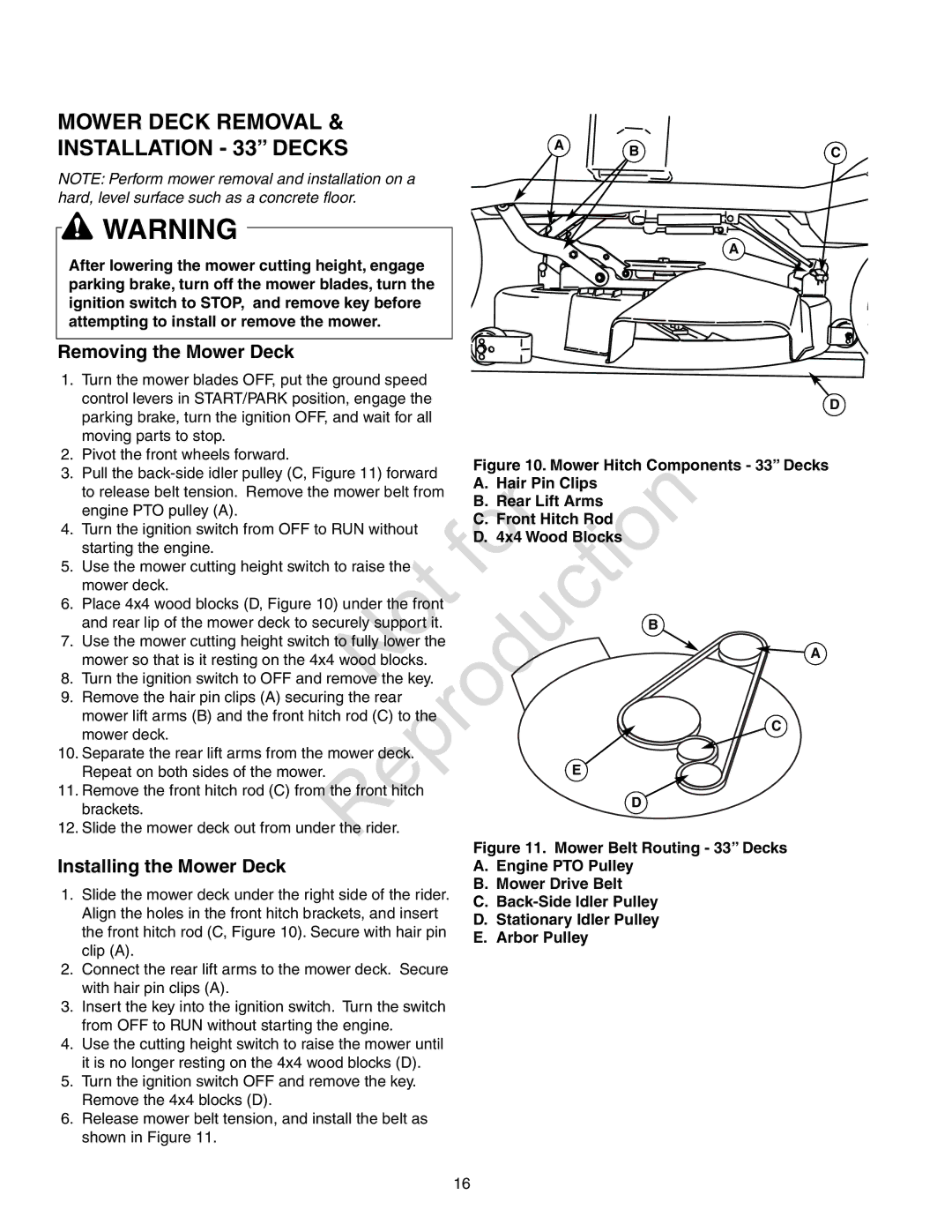 Axion CZT2142, ZT18533 manual Removing the Mower Deck 