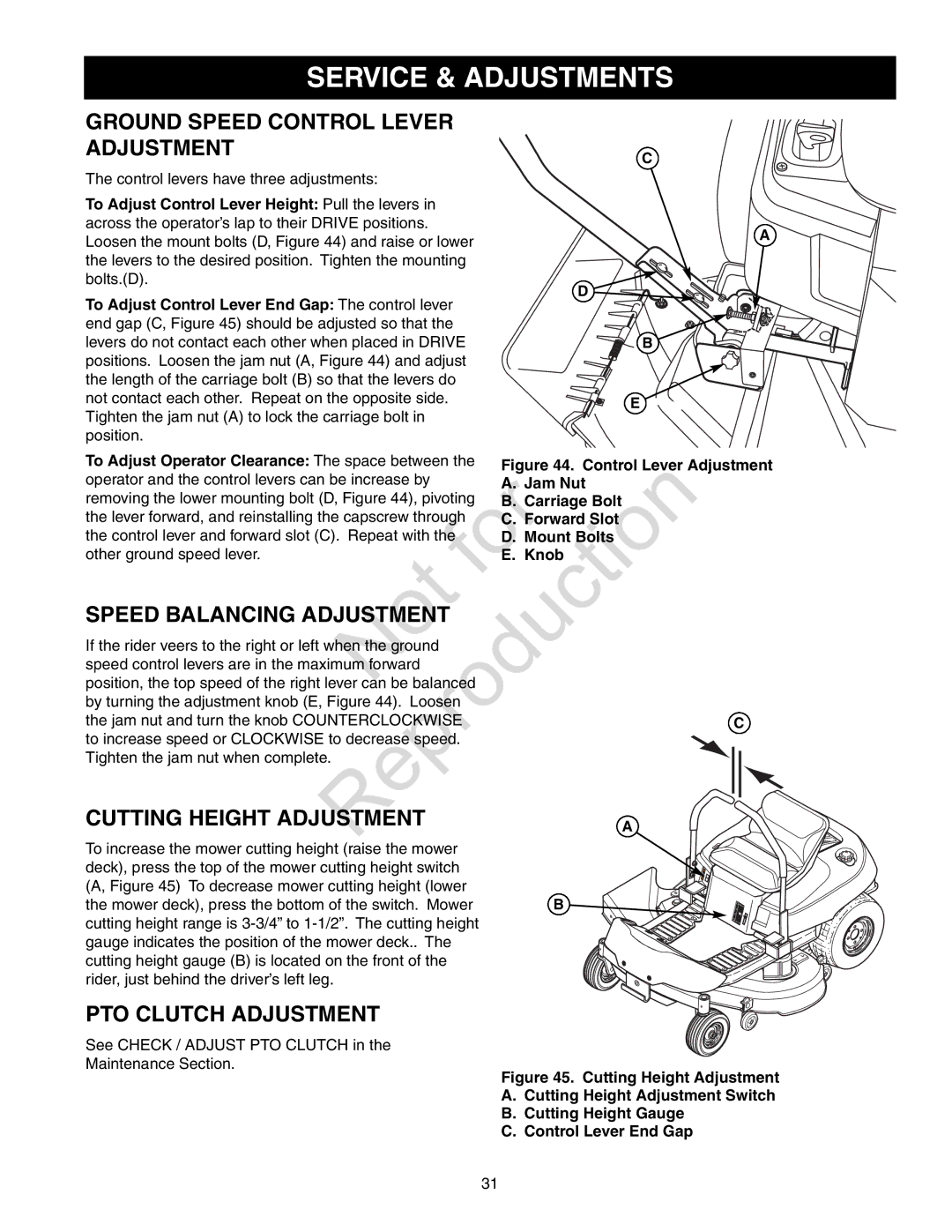 Axion CZT2142, ZT18533 manual Service & Adjustments, Ground Speed Control Lever Adjustment, Speed Balancing Adjustment 