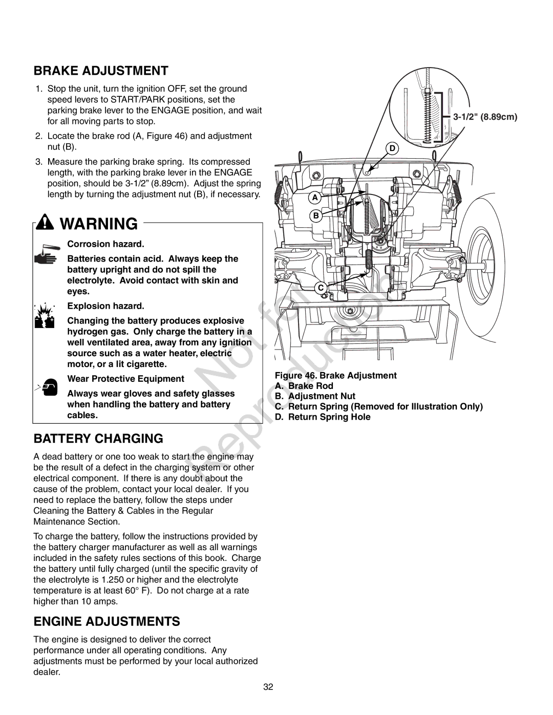 Axion ZT18533, CZT2142 manual Brake Adjustment, Engine Adjustments 