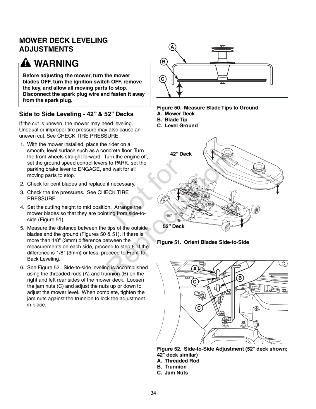 Axion CZT2142, ZT18533 manual Side to Side Leveling 42 & 52 Decks 