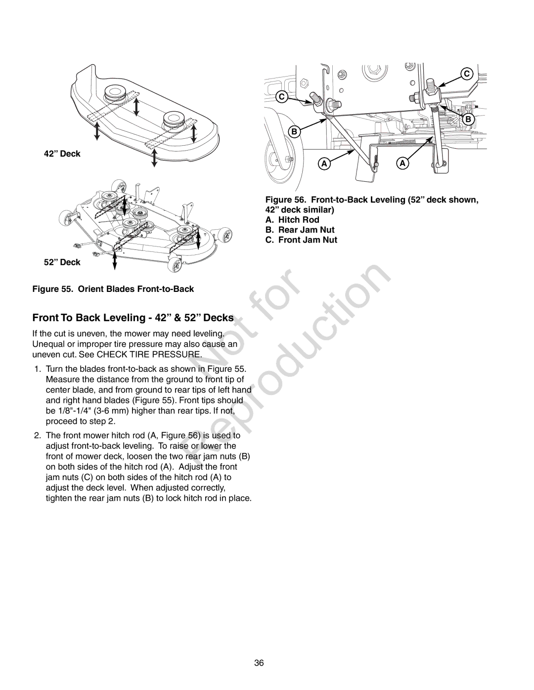 Axion ZT18533, CZT2142 manual Front To Back Leveling 42 & 52 Decks 