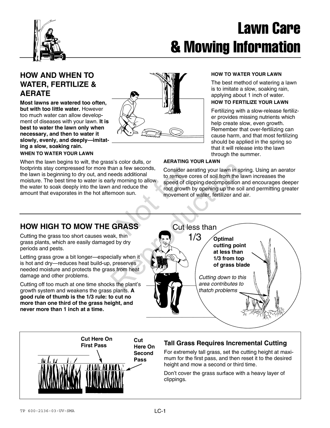 Axion CZT2142, ZT18533 manual HOW and When to WATER, Fertilize & Aerate, HOW High to MOW the Grass 