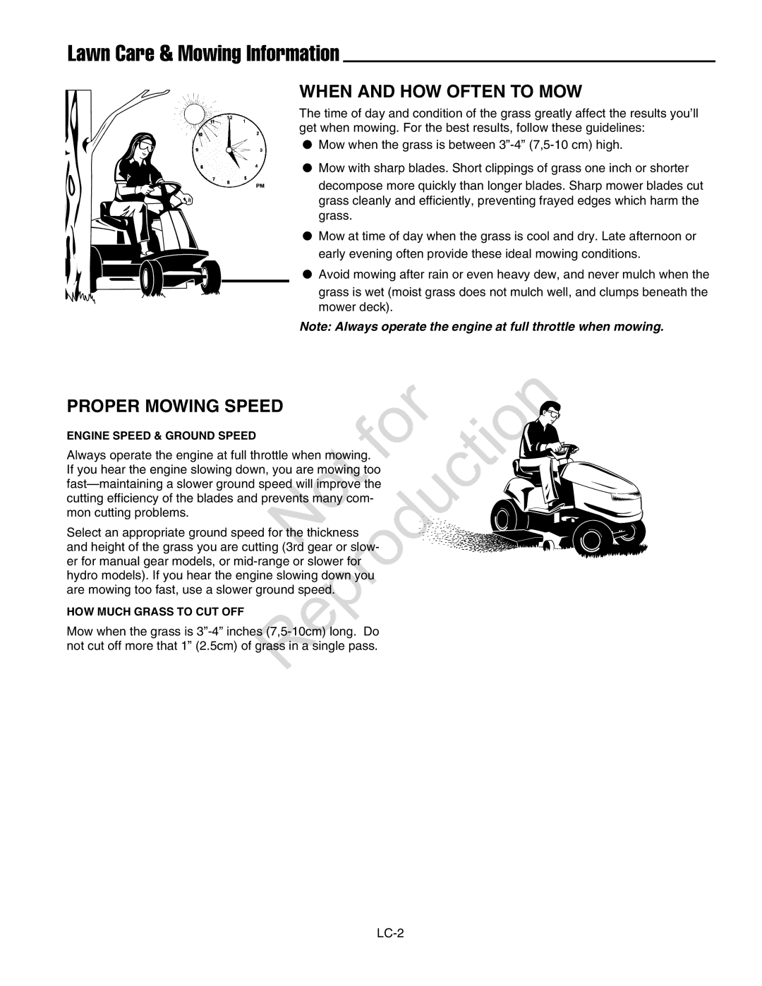 Axion ZT18533, CZT2142 manual When and HOW Often to MOW, Proper Mowing Speed 