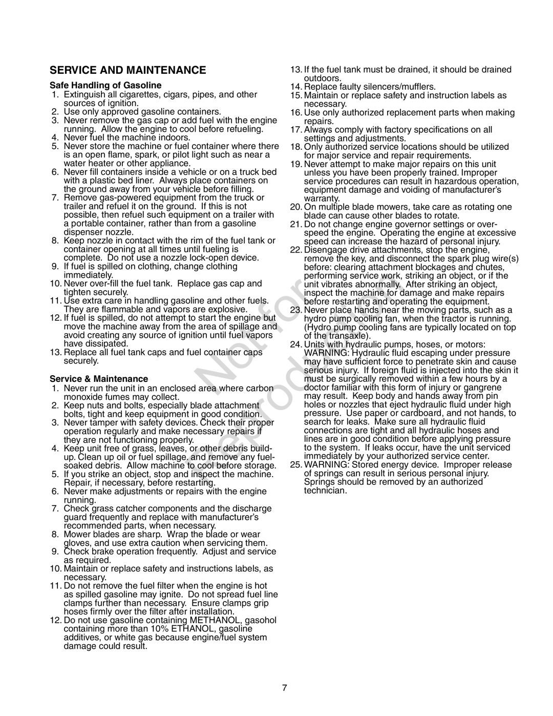 Axion CZT2142, ZT18533 manual Safe Handling of Gasoline, Service & Maintenance 