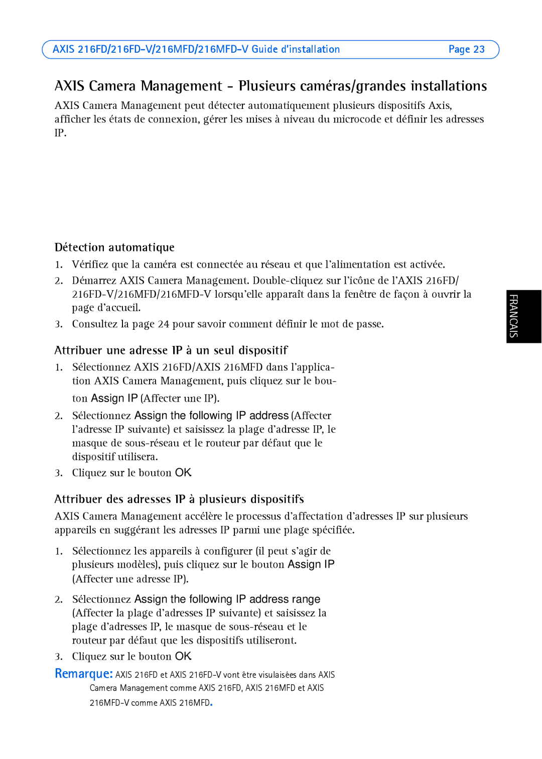 Axis Communications 18613 Attribuer une adresse IP à un seul dispositif, Attribuer des adresses IP à plusieurs dispositifs 