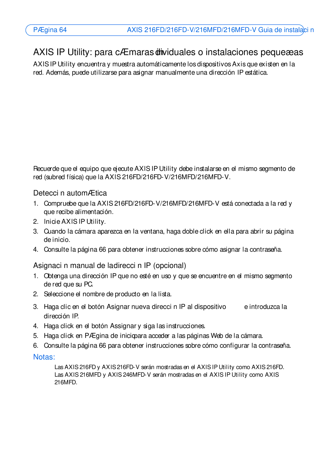 Axis Communications 18613 Detección automática, Asignación manual de la dirección IP opcional 