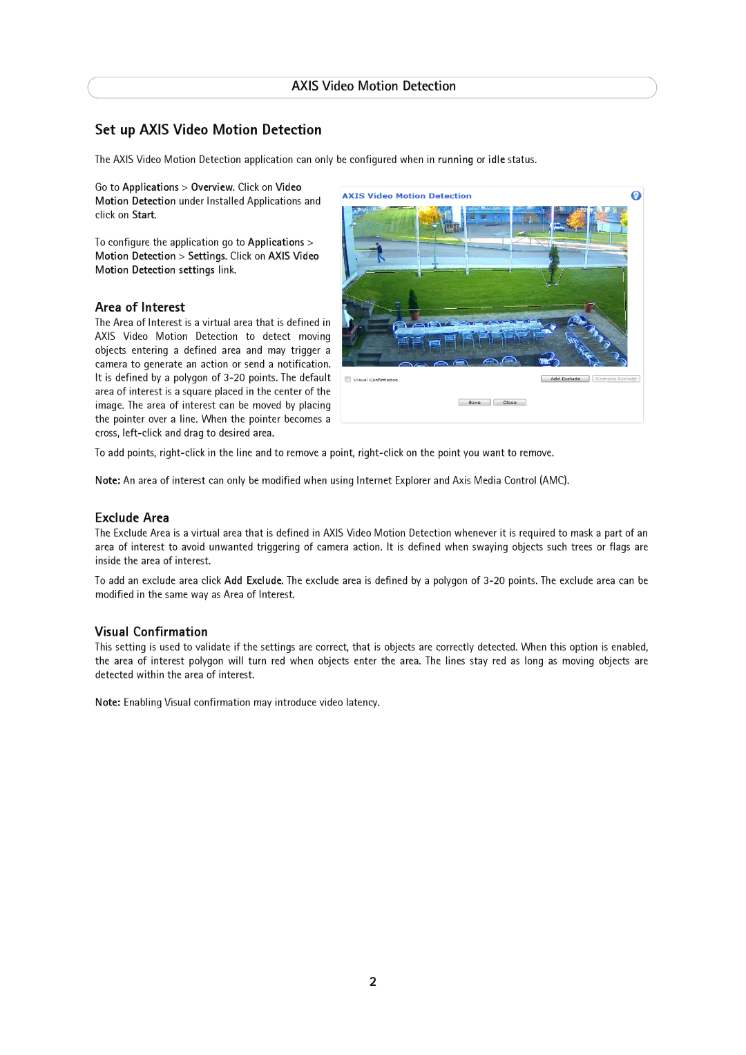 Axis Communications 2 manual Set up Axis Video Motion Detection, Area of Interest 