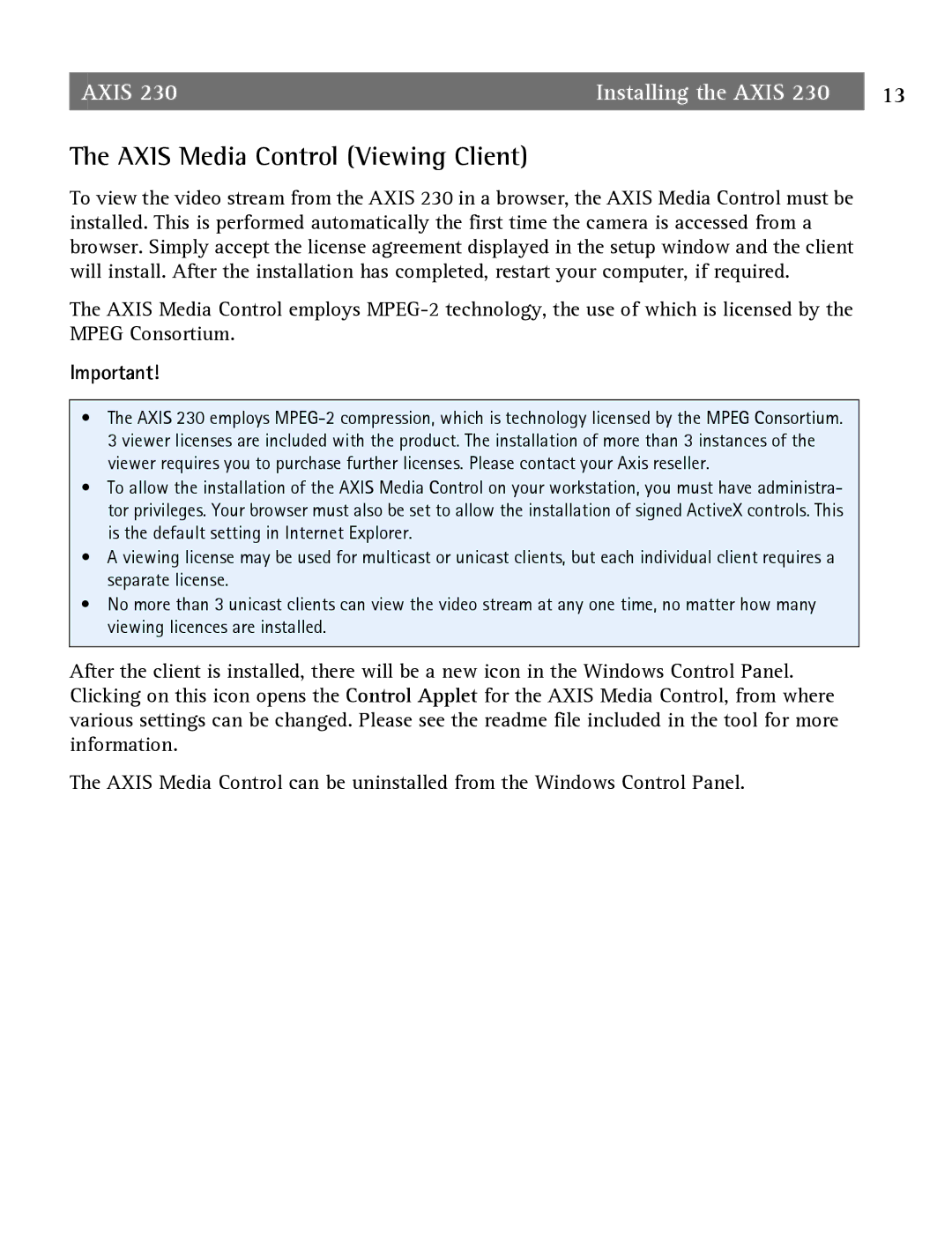 Axis Communications 2 user manual Axis Media Control Viewing Client 