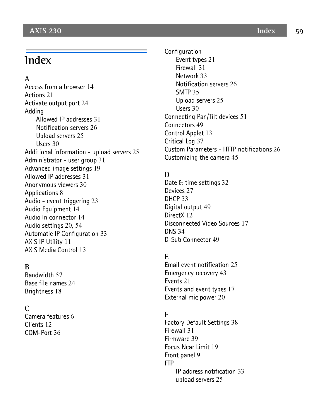 Axis Communications 2 user manual Index 