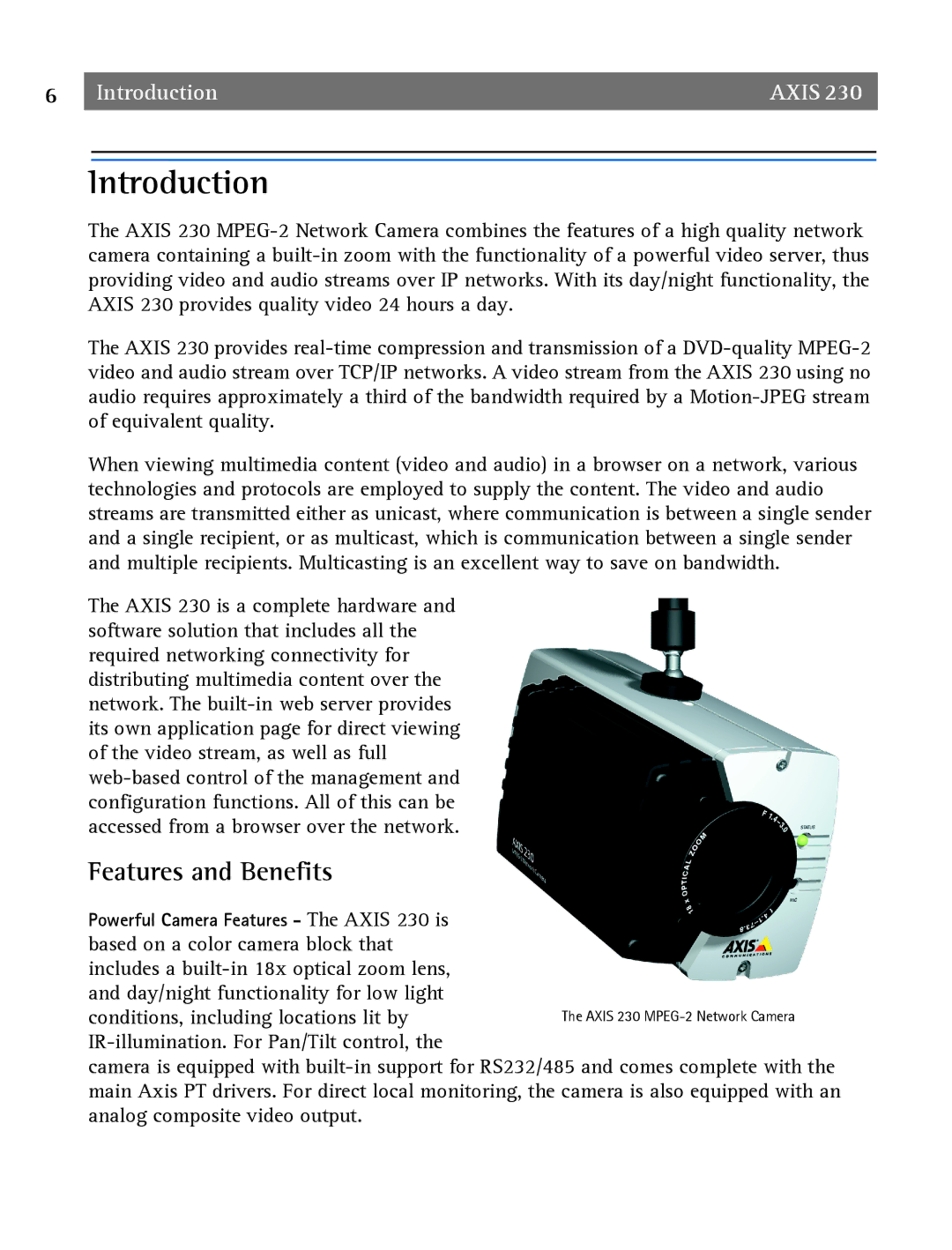 Axis Communications 2 user manual Introduction, Features and Benefits 