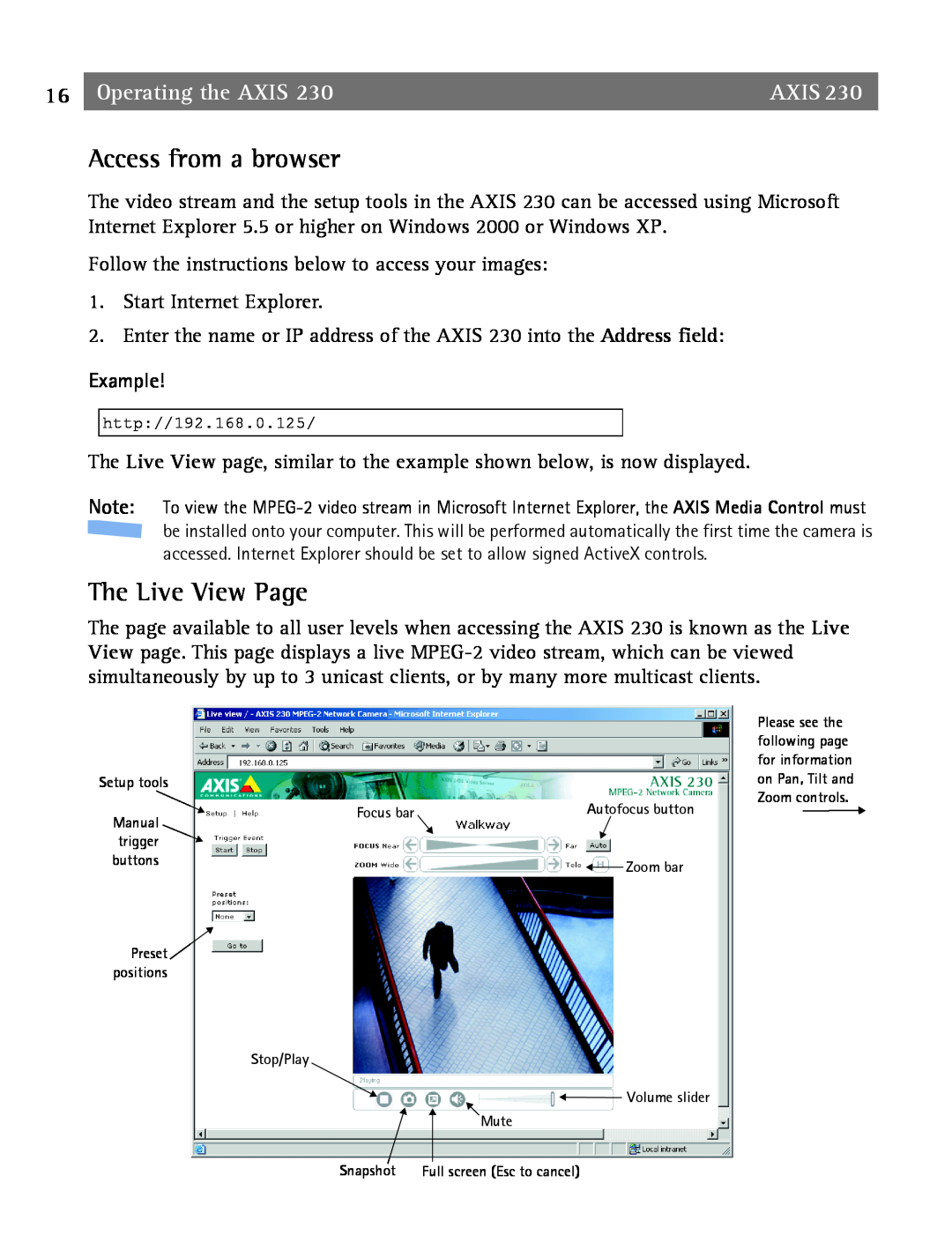 Axis Communications 2 user manual Access from a browser, The Live View Page, Operating the AXIS, Axis 