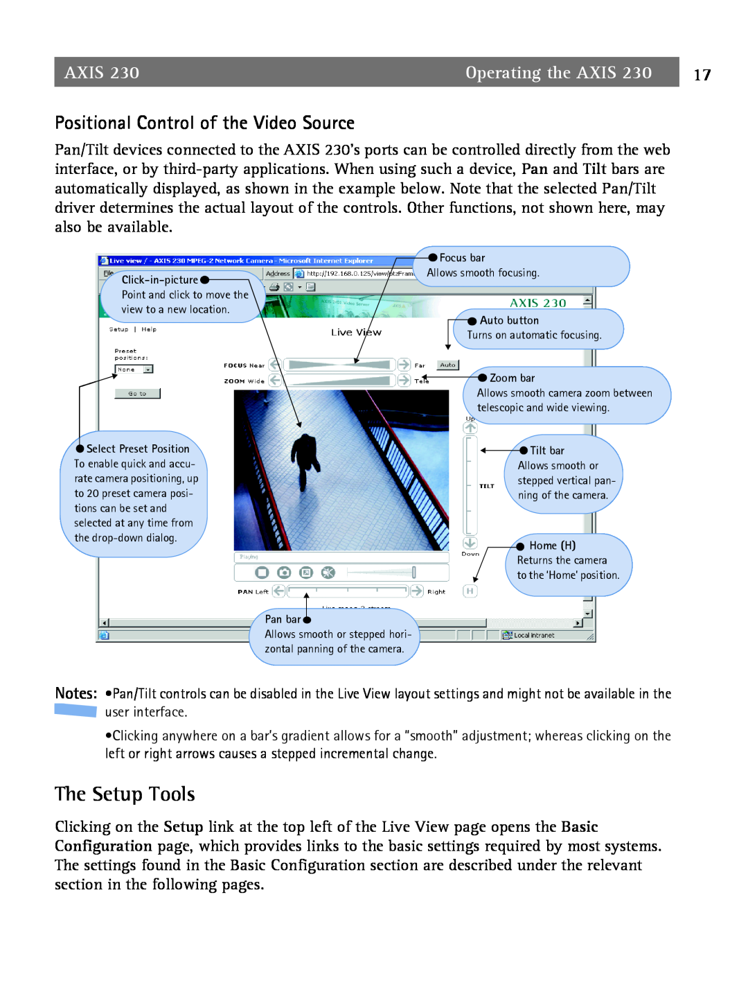 Axis Communications 2 user manual The Setup Tools, Positional Control of the Video Source, Axis, Operating the AXIS 