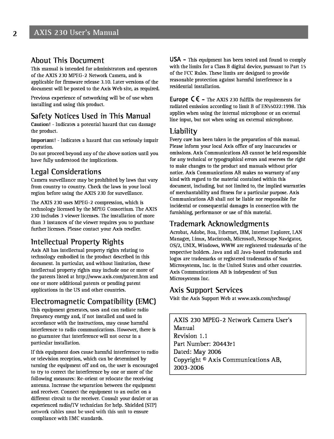 Axis Communications 2 user manual About This Document, Safety Notices Used in This Manual, Legal Considerations, Liability 