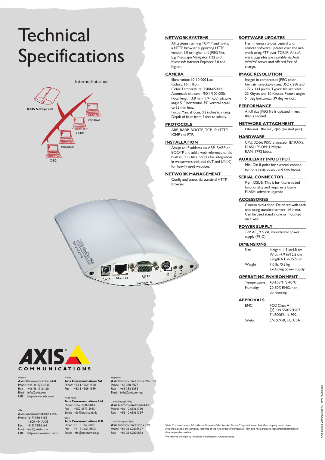 Axis Communications 200 Network Systems Software Updates, Camera, Protocols, Installation, Network Management, Performance 