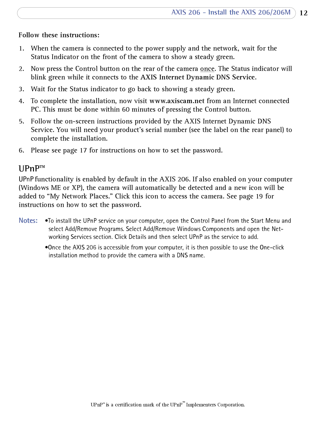 Axis Communications 206 user manual UPnP, Follow these instructions 