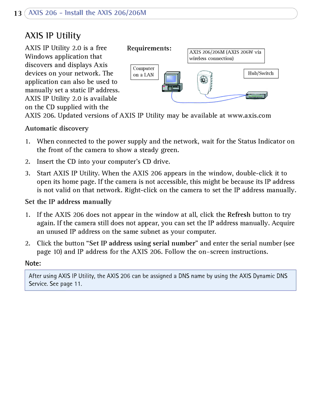 Axis Communications 206 user manual Axis IP Utility, Automatic discovery, Set the IP address manually 