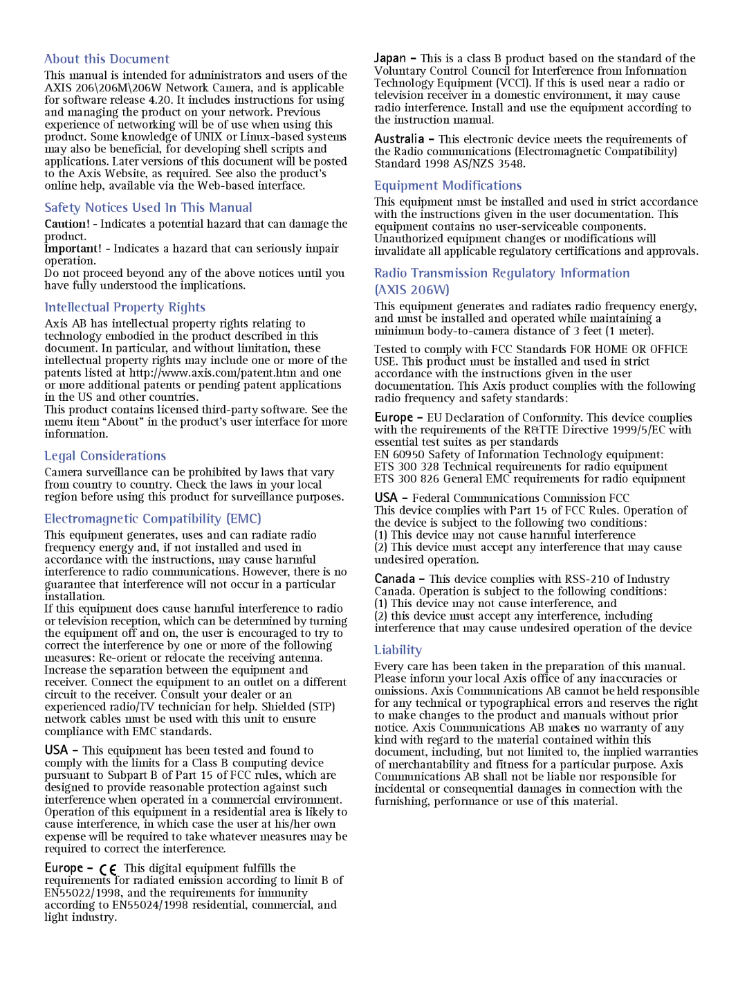 Axis Communications 206 user manual About this Document 