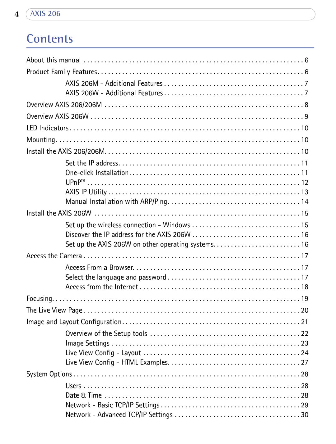 Axis Communications 206 user manual Contents 