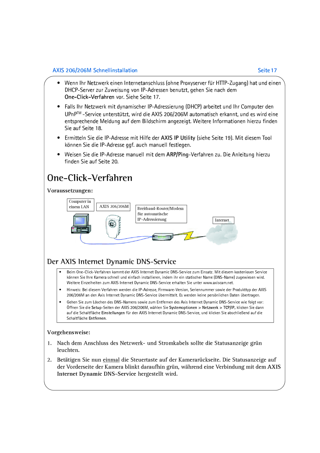 Axis Communications 206M manual Der Axis Internet Dynamic DNS-Service, Voraussetzungen, Vorgehensweise 