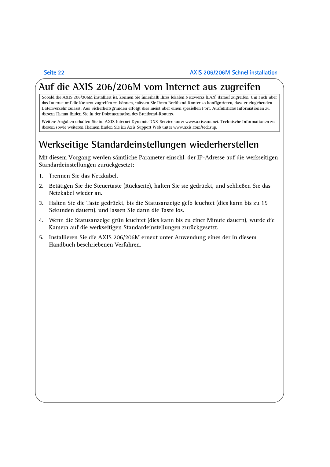 Axis Communications manual Auf die Axis 206/206M vom Internet aus zugreifen 