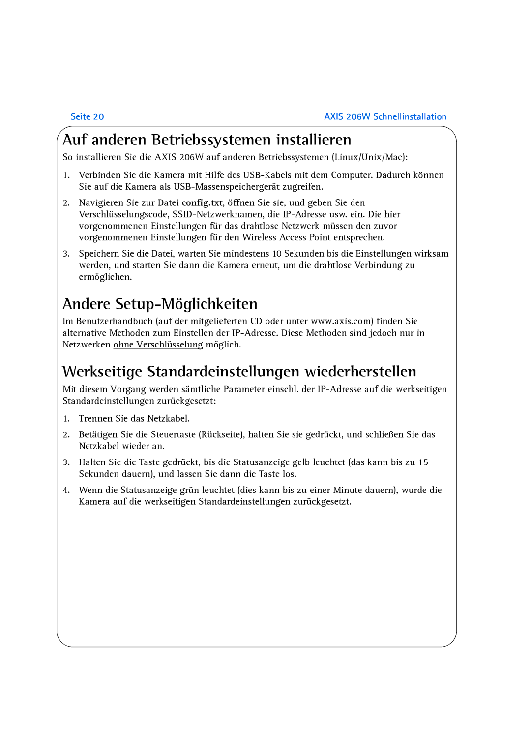 Axis Communications 206W manual Auf anderen Betriebssystemen installieren 