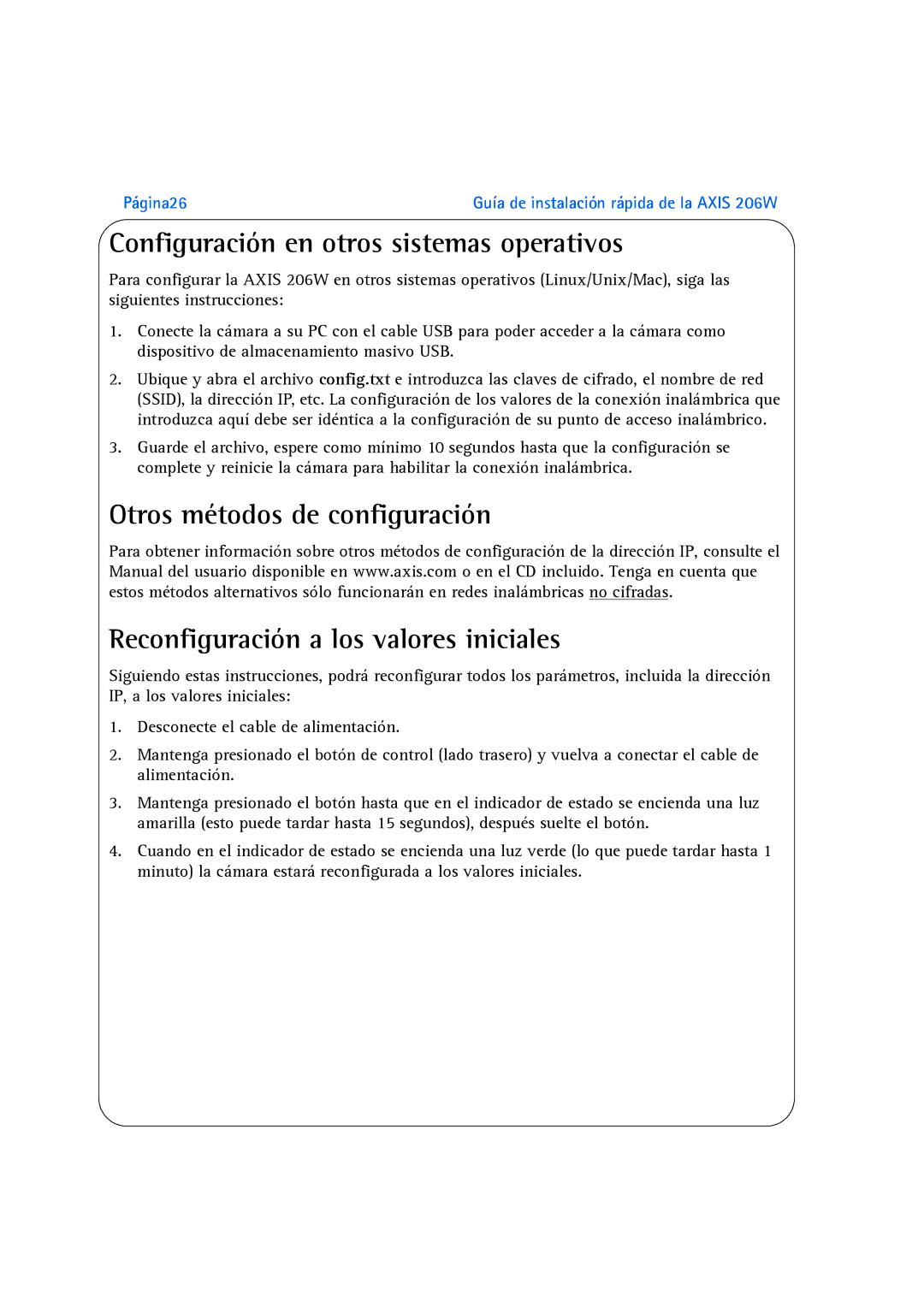 Axis Communications 206W manual Configuración en otros sistemas operativos 