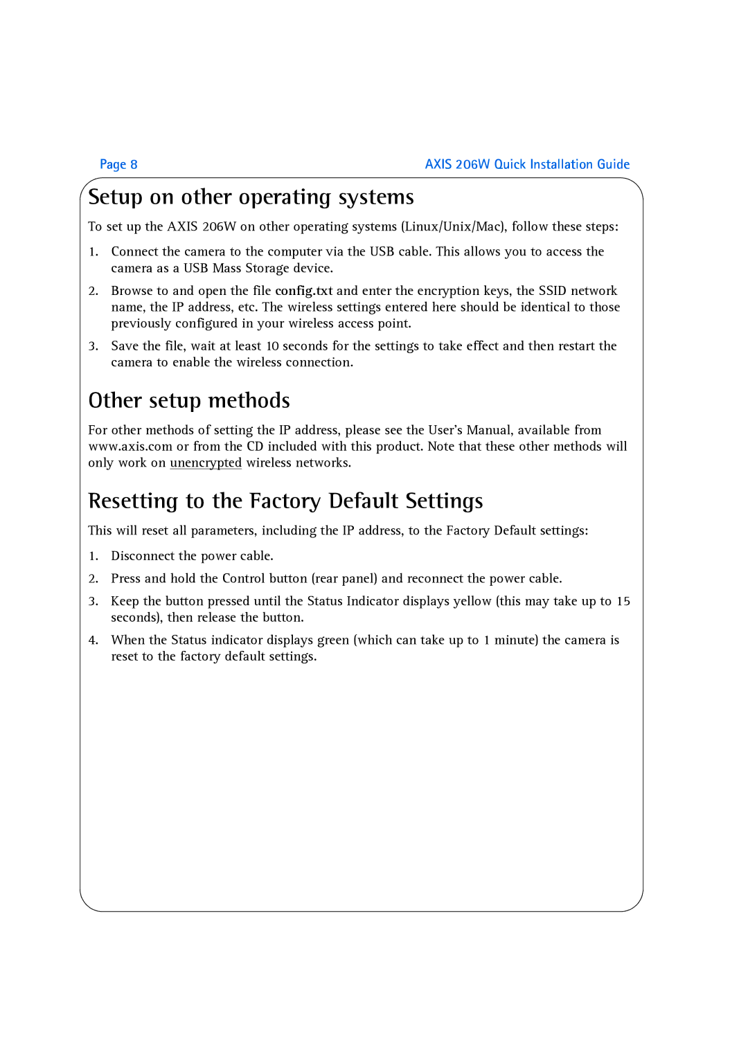 Axis Communications 206W manual Setup on other operating systems 